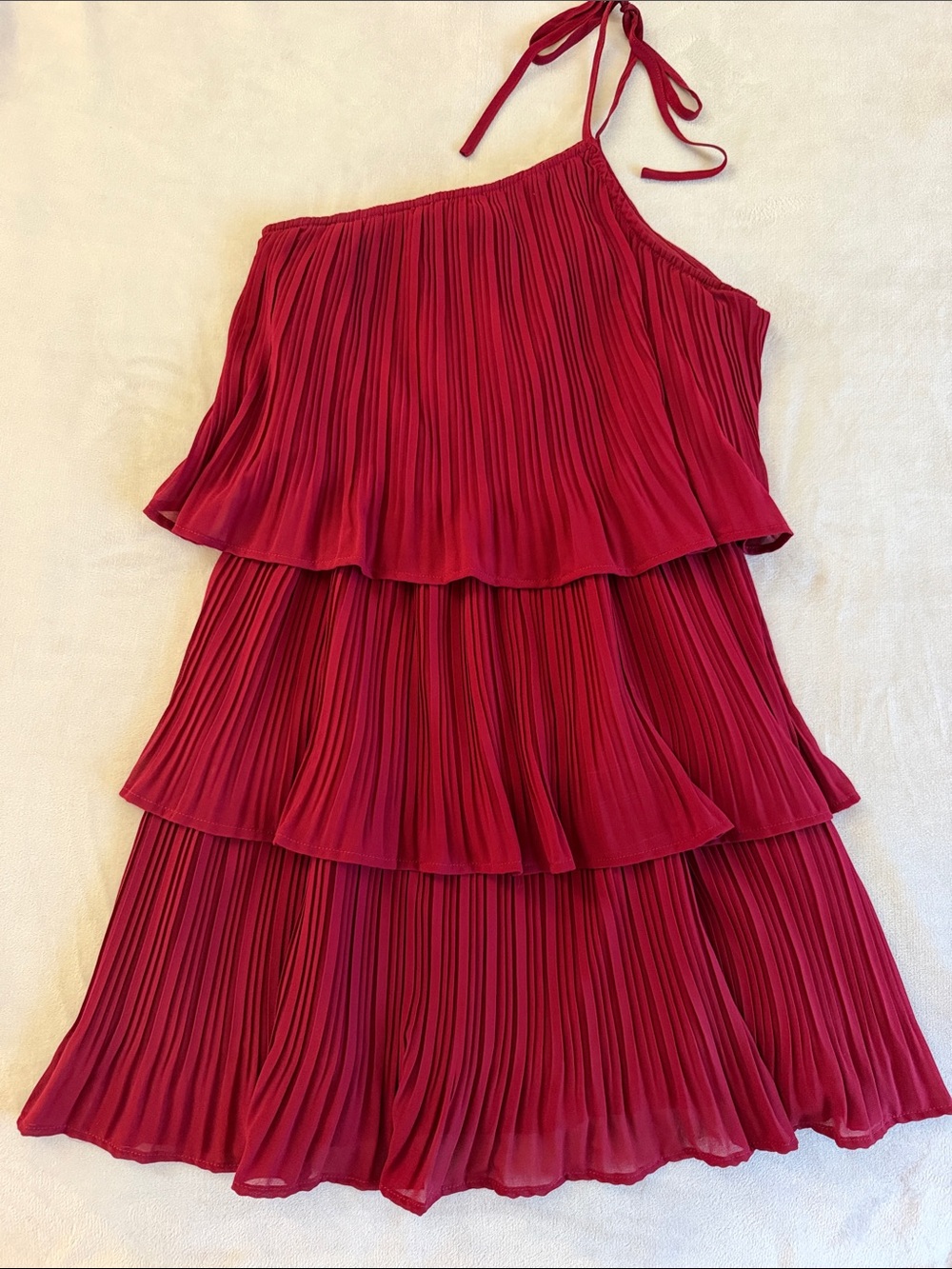 Women's Burgundy Wine Tiered Pleated Dress- Small